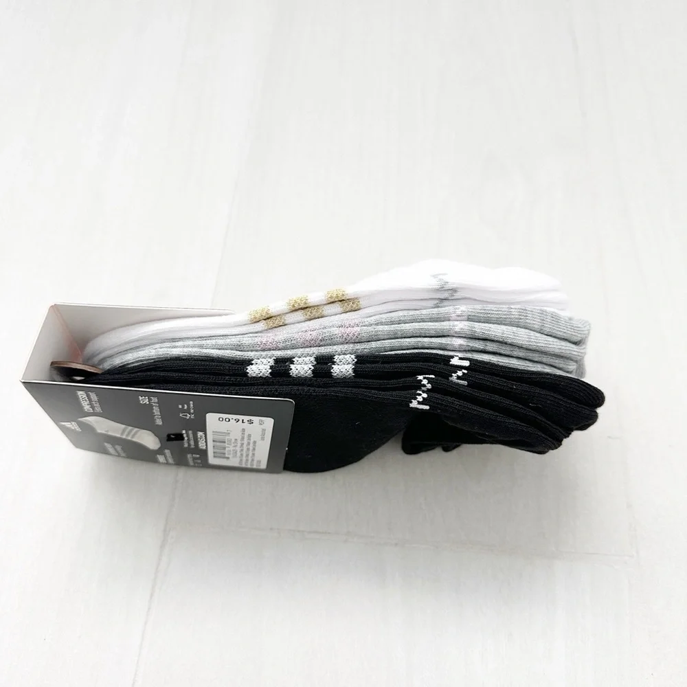 NWT Adidas Girl's Superlite Socks 6 Pair No Show Size M White Black Gray RARE